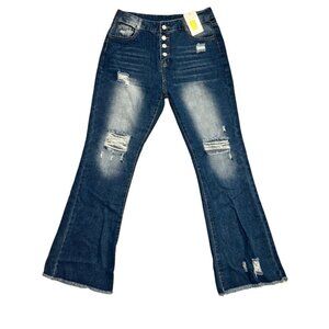 Estampados Nwt Womens Distressed Ripped Flare Dark Wash Jeans XL